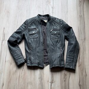 Super soft buttery grey genuine leather Michael Kors moto jacket